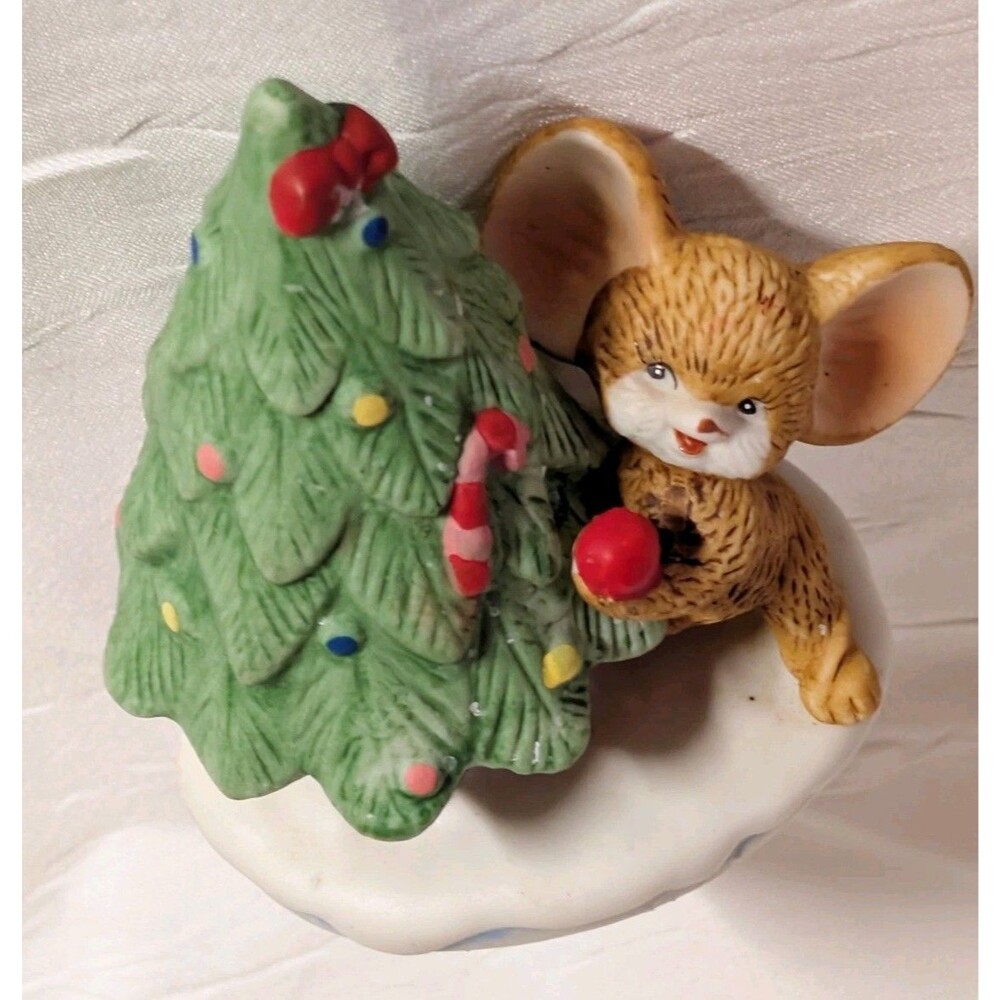 Homco Merry Brown Mouse Christmas Tree Figurine Vintage 4" Porcelain Holiday